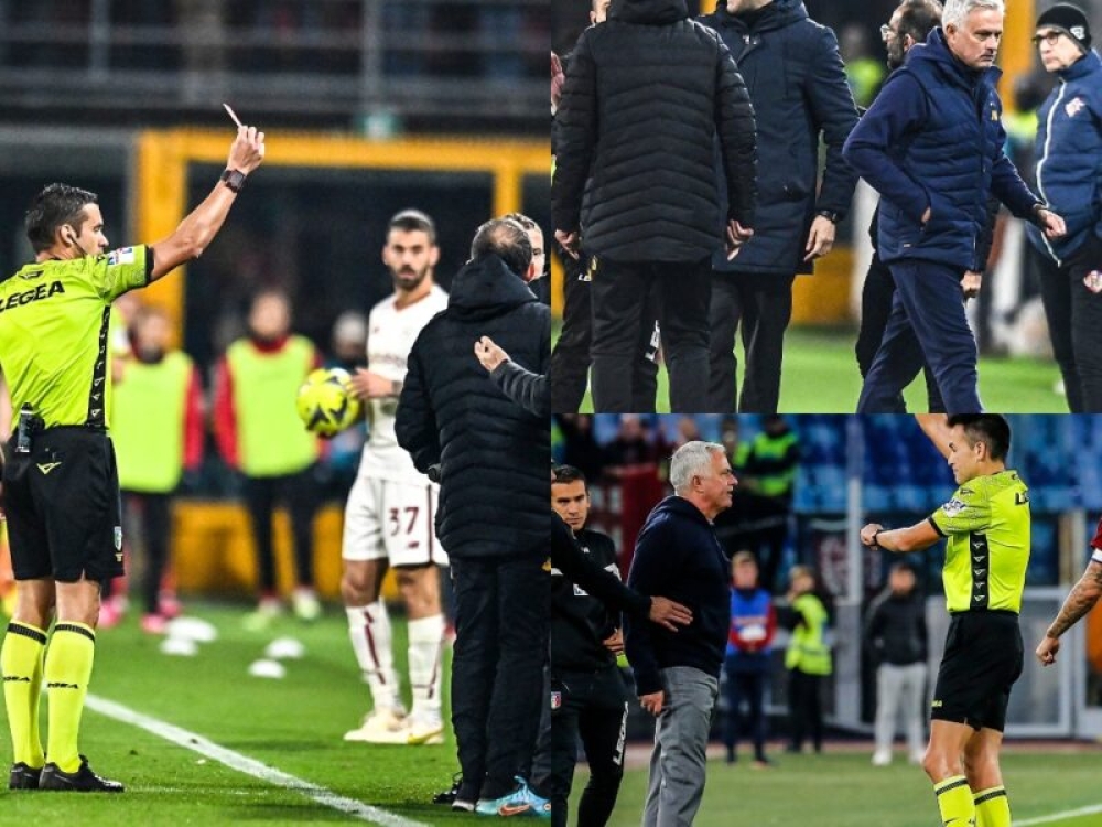 HLV Mourinho bị chế giễu sau thẻ đỏ ở Cremonese-Roma