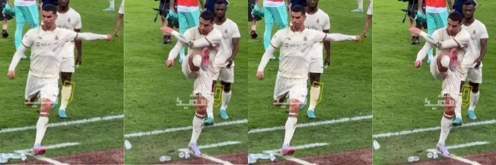 Cristiano Ronaldo đá chai nước tức giận khi CĐV hô vang ‘Messi’